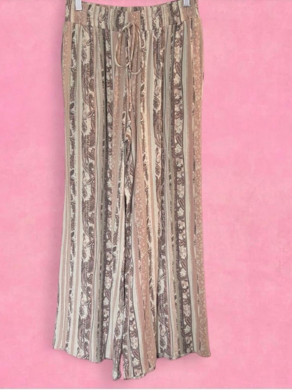 First Love neutral striped paisley wide-leg pants